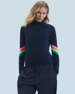 Maglione Collo alto Bande maniche Multicolori Leggero