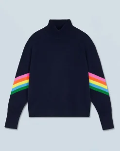 Maglione Collo alto Bande maniche Multicolori Leggero