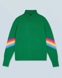 Maglione Collo alto Bande maniche Multicolori Leggero