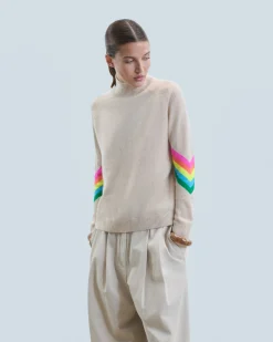 Maglione Collo alto Bande maniche Multicolori Leggero