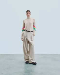 Maglione Collo alto Bande maniche Multicolori Leggero