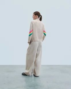 Maglione Collo alto Bande maniche Multicolori Leggero