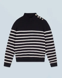 Maglione Collo alto Marinière con Bottoni