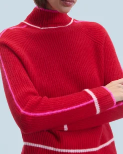 Maglione Collo alto Tricolore a Costa perlata