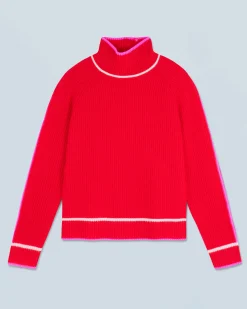 Maglione Collo alto Tricolore a Costa perlata