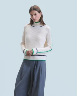 Maglione Collo alto Tricolore a Costa perlata