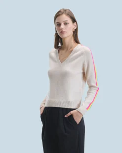 Maglione Scollo a V Maniche multicolori