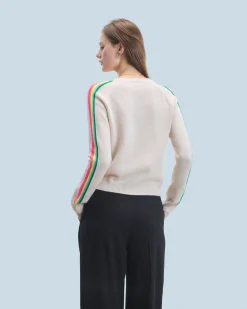 Maglione Scollo a V Maniche multicolori