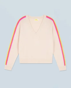 Maglione Scollo a V Maniche multicolori