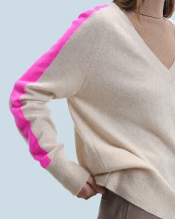 Maglione Scollo a V Oversize Bande bicolori Leggero