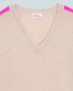 Maglione Scollo a V Oversize Bande bicolori Leggero