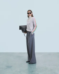 Maglione Scollo a V Strisce per maniche multico