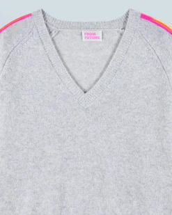 Maglione Scollo a V Strisce per maniche multico