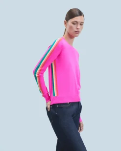 Maglione Scollo tondo Bande Maniche multicolori