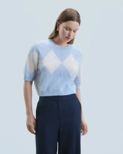 Maglione Scollo tondo in Cashmere spazzolato con Motivo losanghe