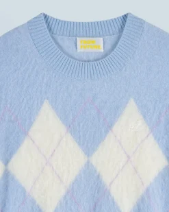 Maglione Scollo tondo in Cashmere spazzolato con Motivo losanghe