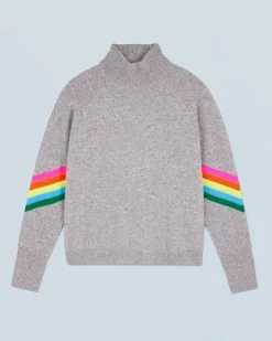 Pullover Collo alto Bande Maniche multicolori Leggero