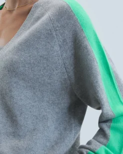 Pullover Scollo a V Oversize Bande bicolori Leggero