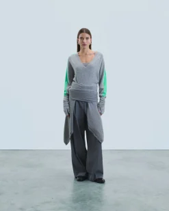 Pullover Scollo a V Oversize Bande bicolori Leggero