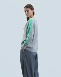 Pullover Scollo a V Oversize Bande bicolori Leggero