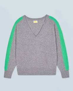 Pullover Scollo a V Oversize Bande bicolori Leggero