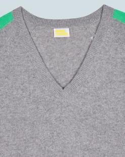 Pullover Scollo a V Oversize Bande bicolori Leggero