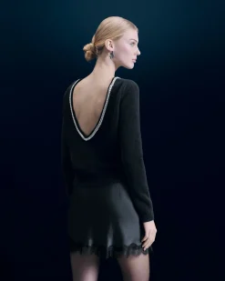 Pullover Scollo tondo Strass Schiena scoperta