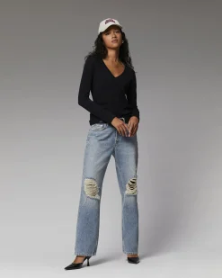 T-Shirt Scollo a V Maniche lunghe Basic