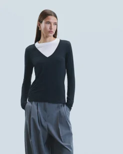 T-Shirt Scollo a V Maniche lunghe