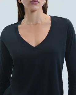 T-Shirt Scollo a V Maniche lunghe