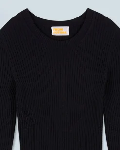 Vestito Lungo Maniche lunghe a Coste con Spacco