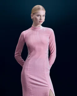 Vestito Lungo Maniche lunghe Velluto crinkle